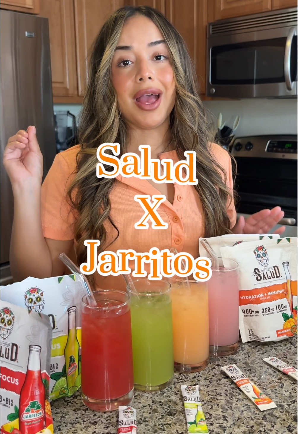 TikTok post by @lilmamamarlo for Jarritos. Caption reads: Trying all the Salud X Jarritos flavors! My....