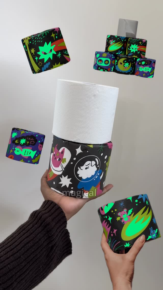 Instagram post by @greengirlleah for Who Gives A Crap. Caption reads: 🌙✨ These toilet paper rolls glow in the dark… but....