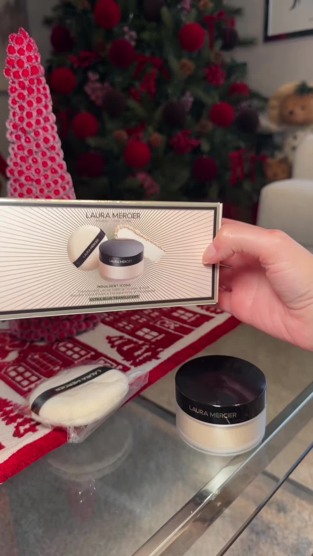 TikTok post by @psychictexas for Laura Mercier. Caption reads: [...] gift set for the holidays @Laura Mercier i’m....