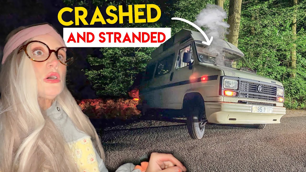 YouTube post by @kingingit for Surfshark. Caption reads: I crashed my van. (Solo Van Life Gone WRONG.).