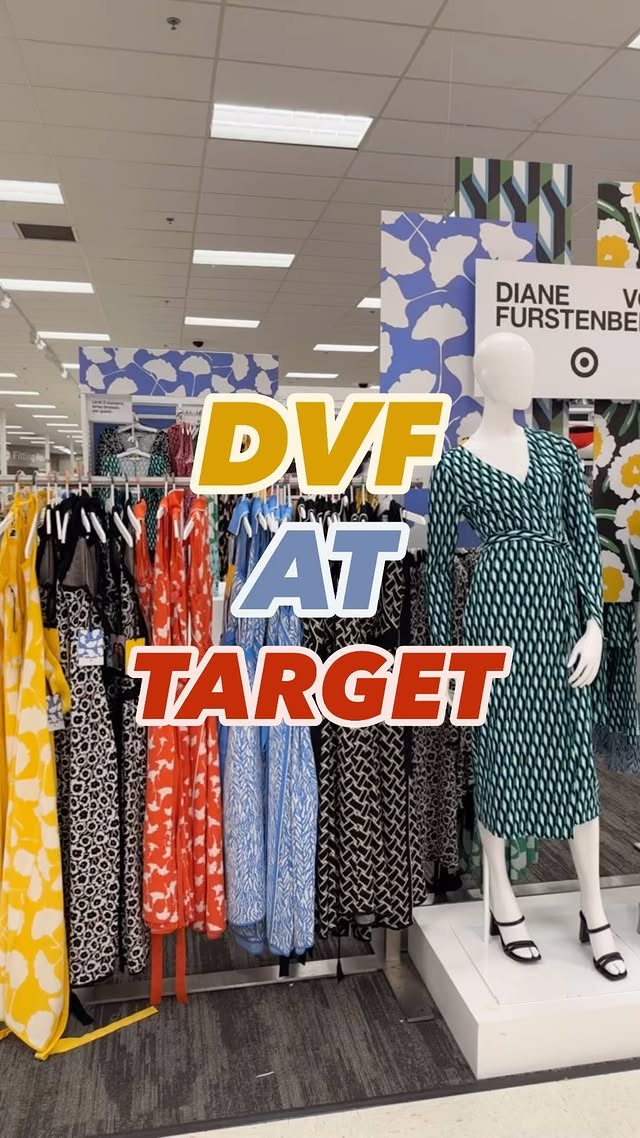 Instagram post by @targetpursuit for DVF. Caption reads: NEW @dvf has arrived at @target 💚💙🧡 These [...].