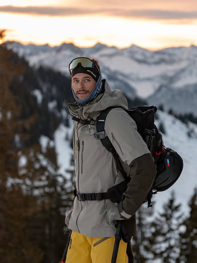 Instagram post by @iambastiano for SunGod. Caption reads: sunrise ski touring 😍

moments of silence and....