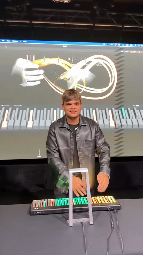 Instagram post by @jesusmolinamusic for Roli. Caption reads: Any title for this colors? Airwave & Roli Piano....