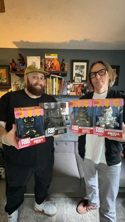 Instagram post by @bstarrcinema for Super7. Caption reads: [...] the newest Godzilla suit designs from....