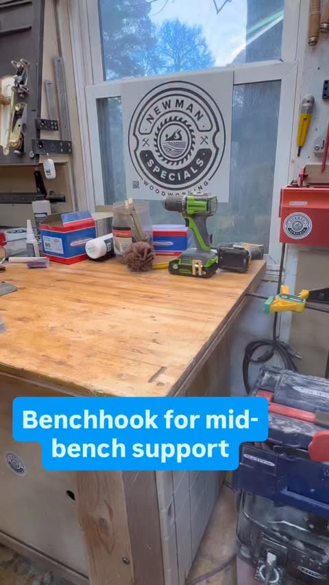 Instagram post by @newmanspecialswoodwork for SurfPrep sanding. Caption reads: Yeah, I know there are other ways to do this, but....