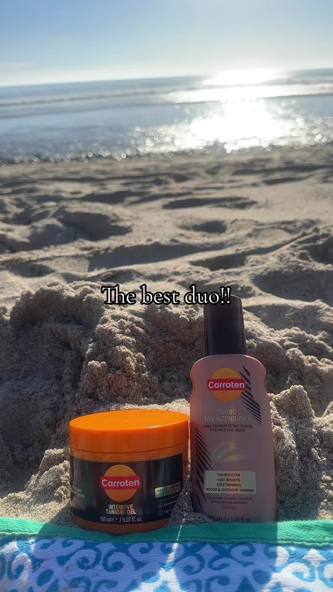 TikTok post by @savvv_nordgren for Carroten Greece. Caption reads: @CARROTEN #tanningspray #tanninglotion #fyp....
