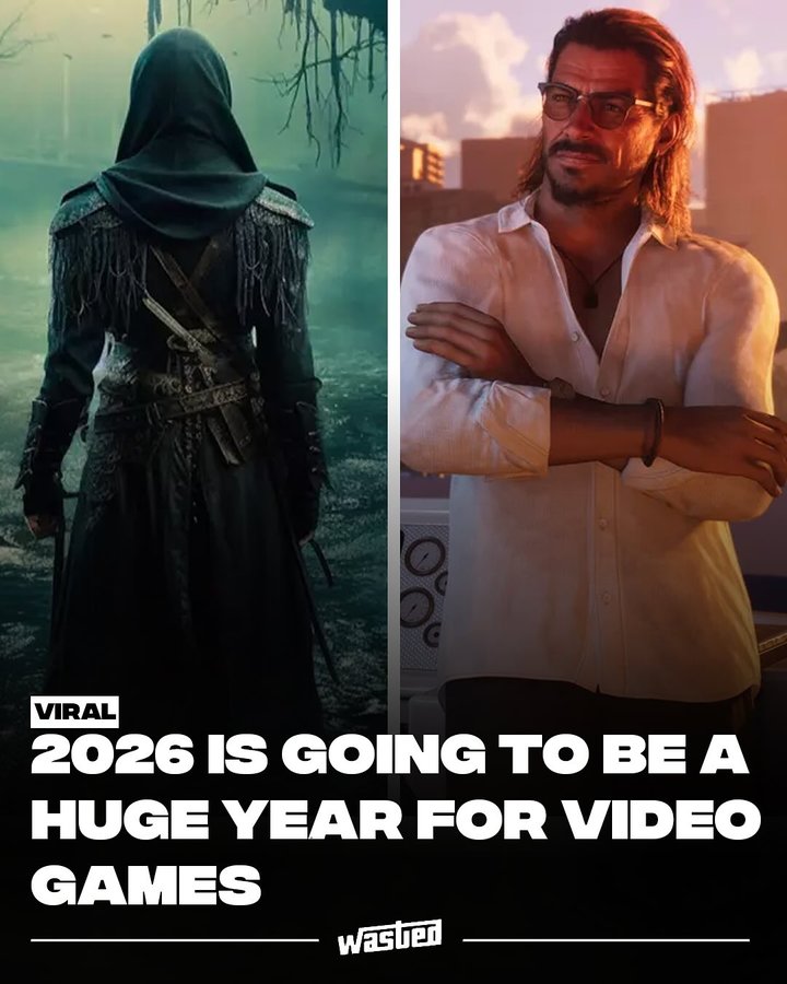 Instagram post by @wasted for GameStop. Caption reads: Publishers are lining up 2026 to be one of the....