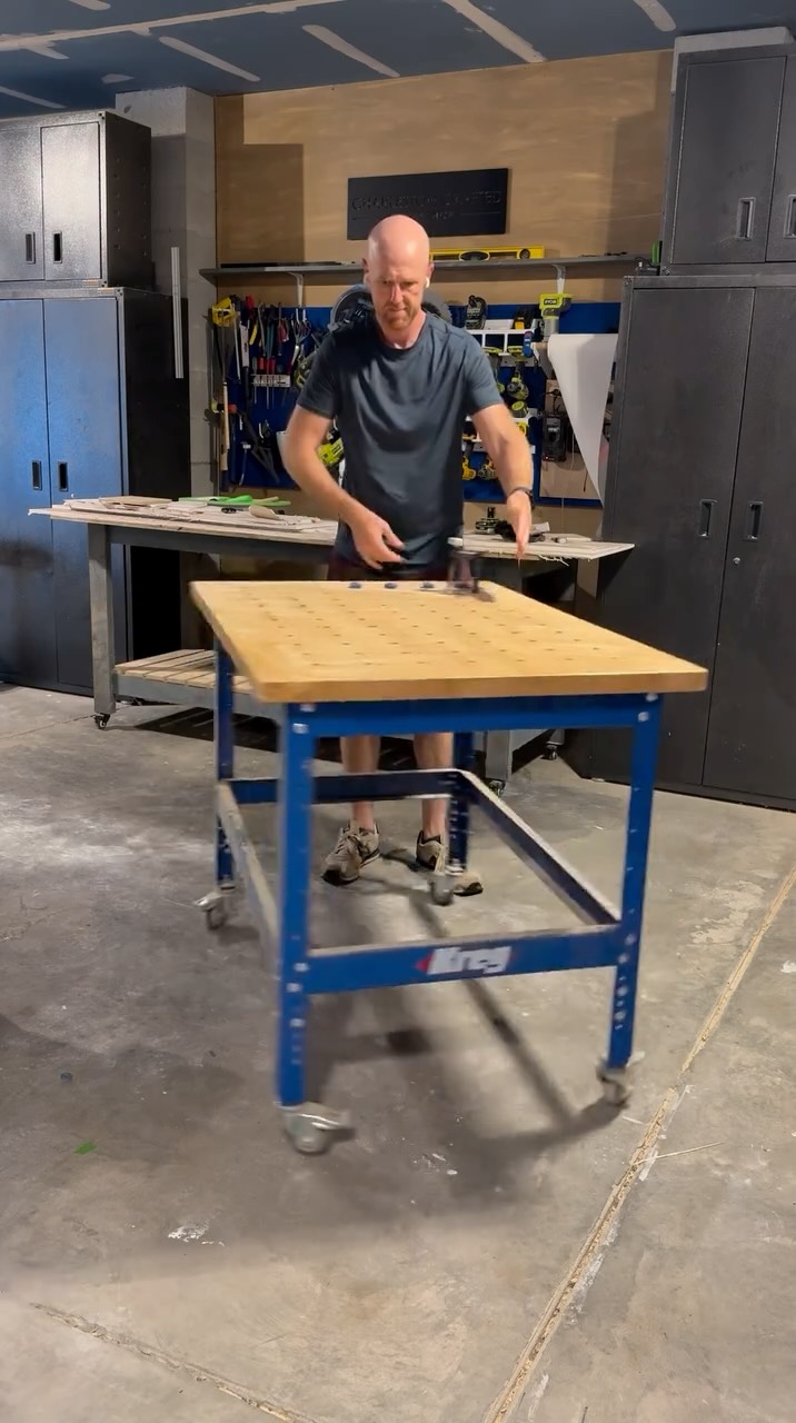 Instagram post by @charlestoncraftedbuilds for Kreg Tool. Caption reads: Upgrade your workshop with the Kreg Universal....