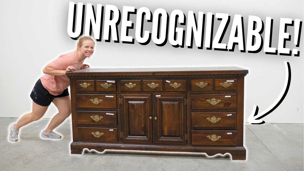 YouTube post by @FurnitureFlippingTeacher for SurfPrep sanding. Caption reads: Flip or Flop? Transforming a PINE Dresser.