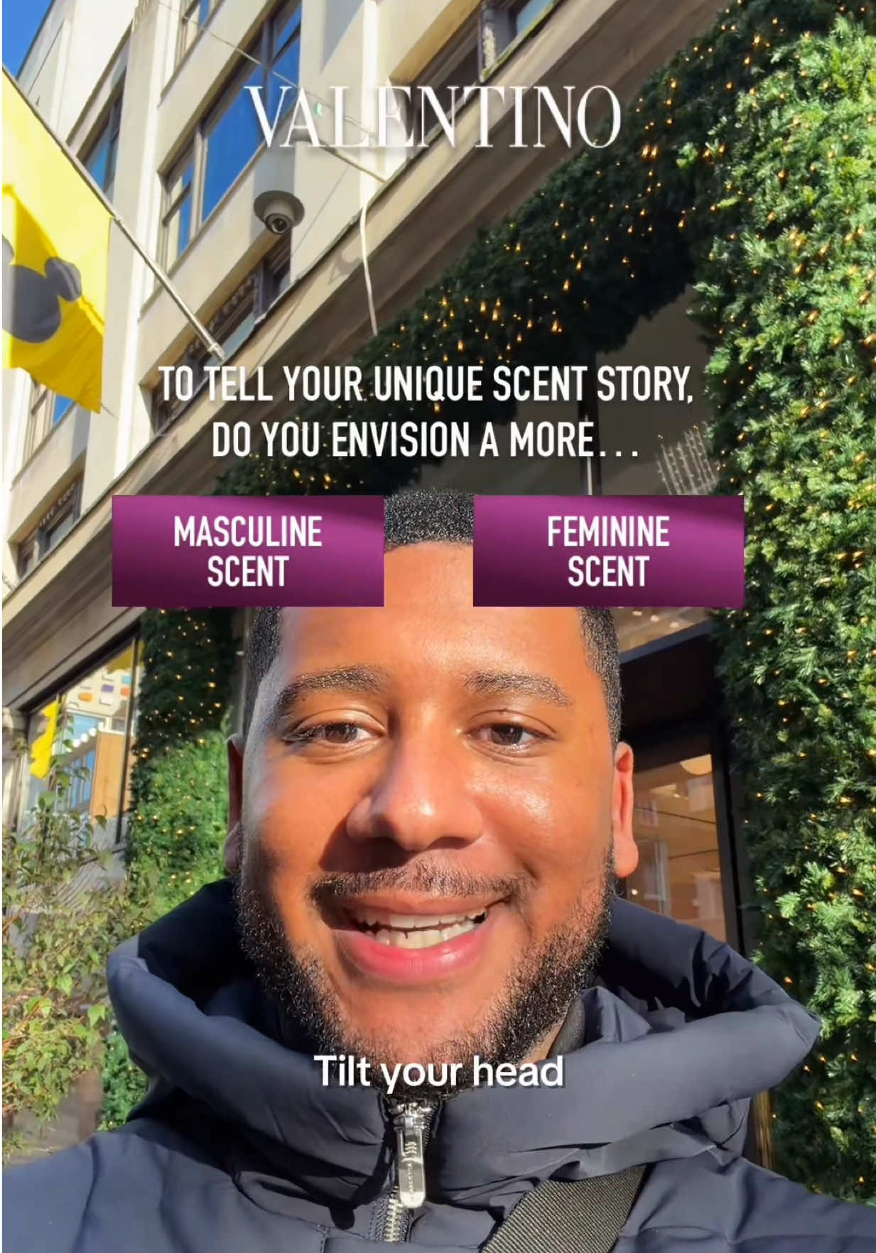 TikTok post by @tjtalksscents for Selfridges. Caption reads: [...] #FragranceTikTok @Valentino.Beauty....