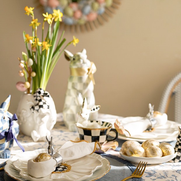 Instagram post by @kate_romanoff for Serena & Lily. Caption reads: 🐇 In Bloom with MacKenzie-Childs 🐇

Who’s ready....