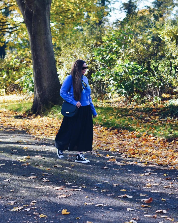 Instagram post by @jacquardflower for New Look. Caption reads: Outfit of the day 💙 Adding a pop of blue to my....