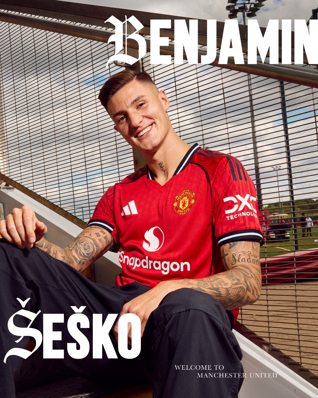 Instagram post by @manchesterunited for Premier League. Caption reads: 🚨 He's here! 🚨

Benjamin Sesko is officially a....