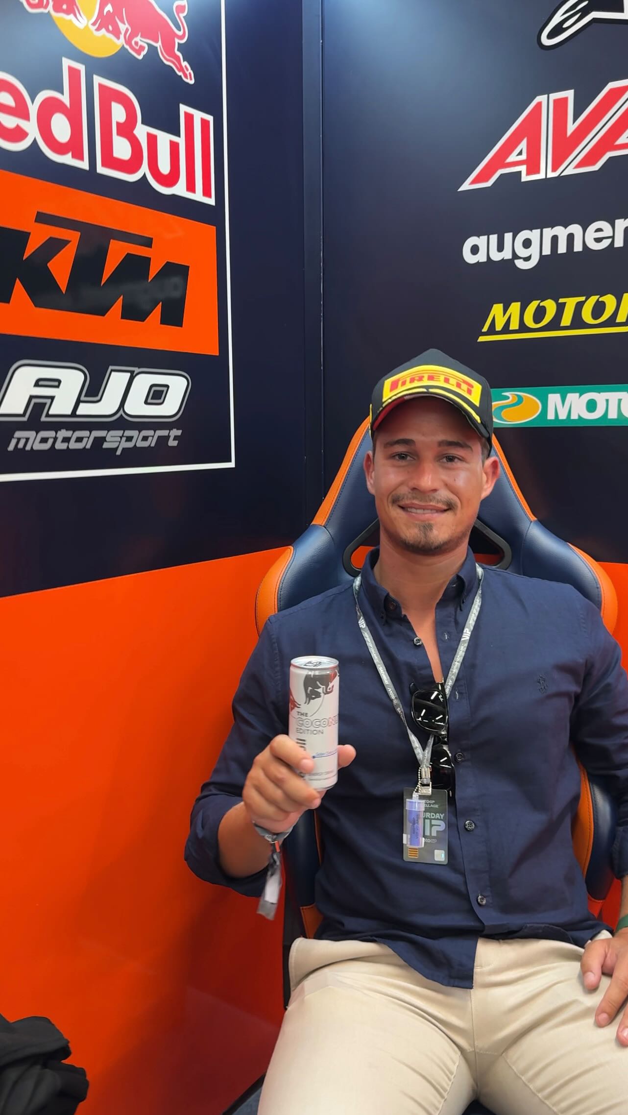 Instagram post by @gsatraveler for Pirelli. Caption reads: [...] Prix of Catalonia from the inside with....