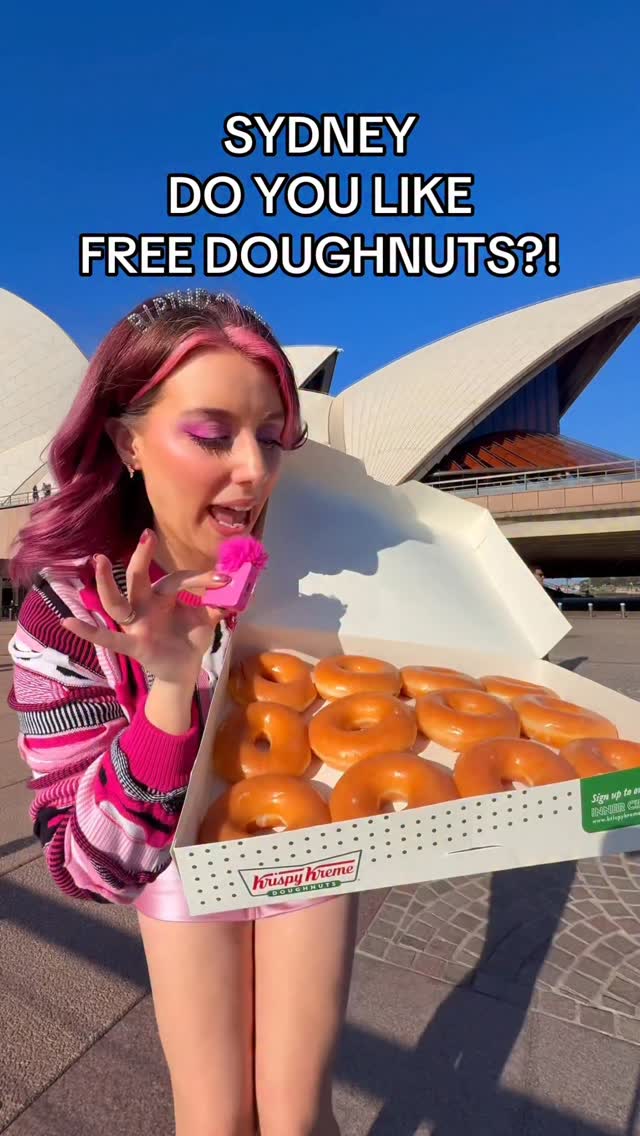 Instagram post by @jennawiththepink for Krispy Kreme. Caption reads: SYDNEY LETS CELEBRATE! See me and the Joy Squad....