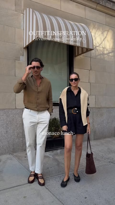 Instagram post by @laurandnicolas for Banana Republic. Caption reads: [...] and perfect from day to night.....
