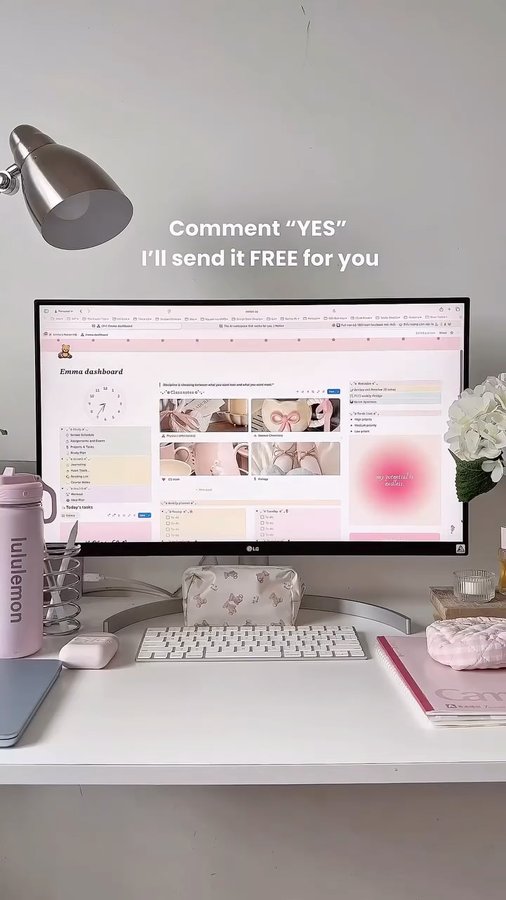 Instagram post by @studywithemmane_ for Notion. Caption reads: COMMENT “YES” and I’ll DM you the FREE Notion....