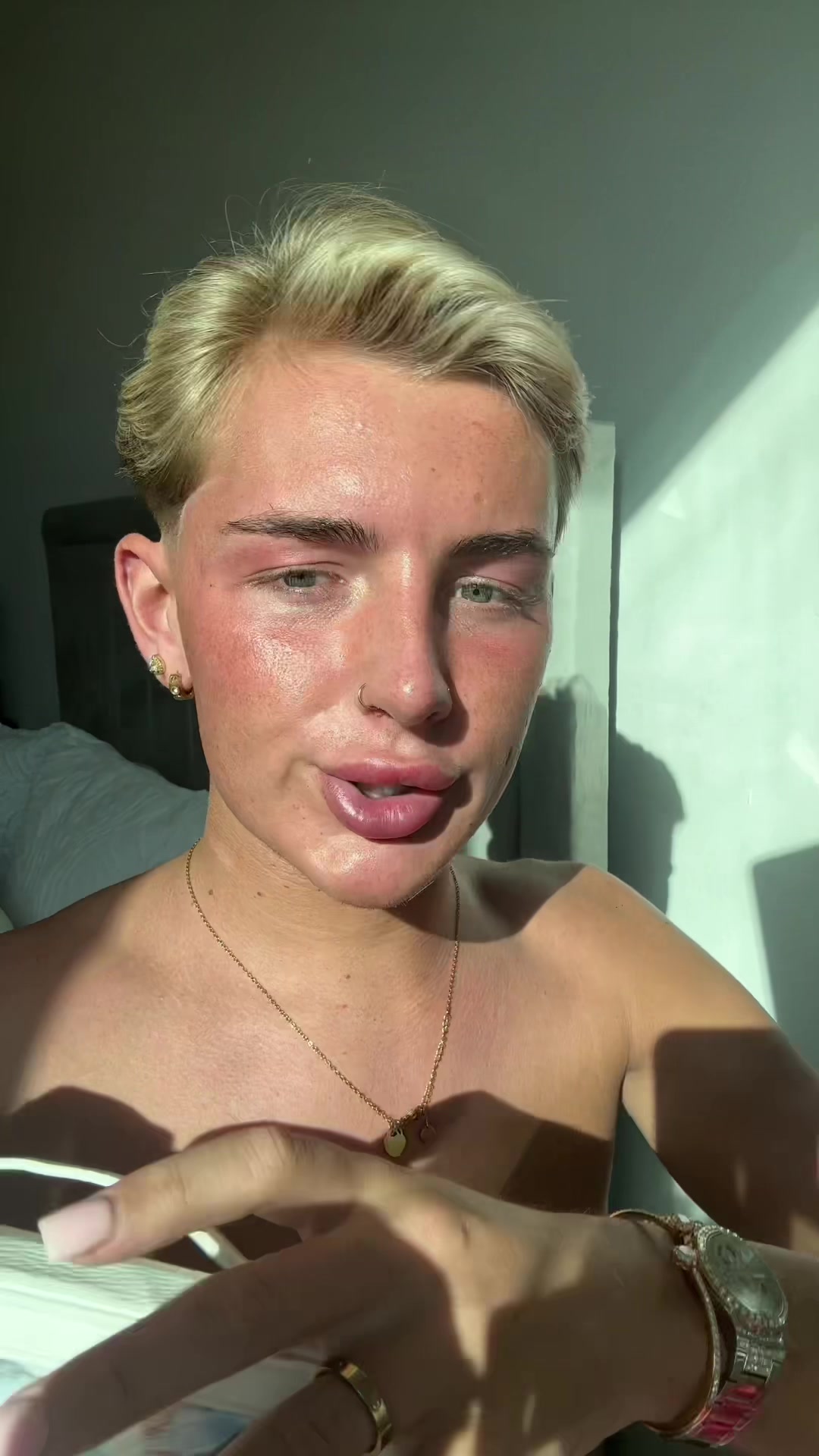 TikTok post by @kylejohnx for Jecca Blac. Caption reads: GRWM! Brows- @Jecca Blac Lashes - @UKLASH Hair-....