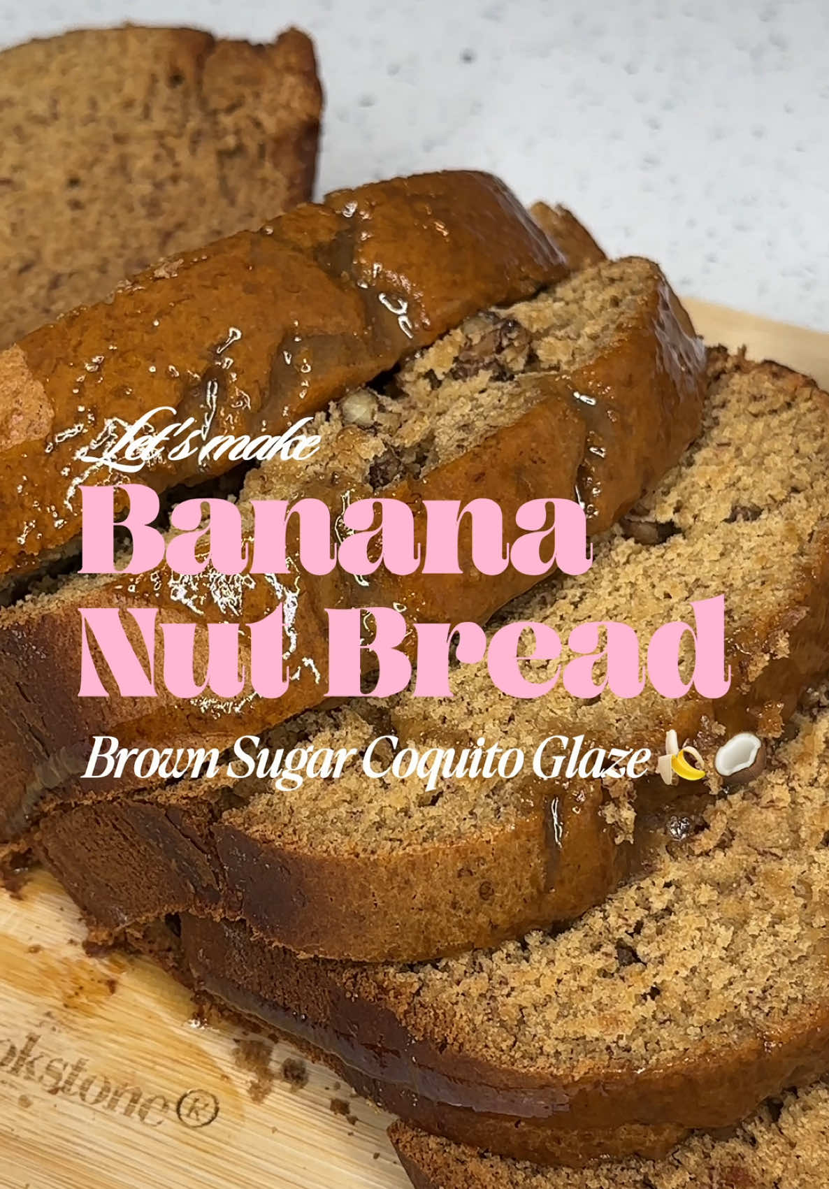 TikTok post by @itshermosabelle for Kitcheninthebox. Caption reads: Homemade banana nut bread with a brown sugar....