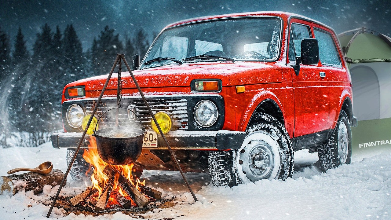 YouTube post by @vladimir_timofeev for Pro Business. Caption reads: 72 HOURS IN THE WINTER FOREST: The Niva won't....