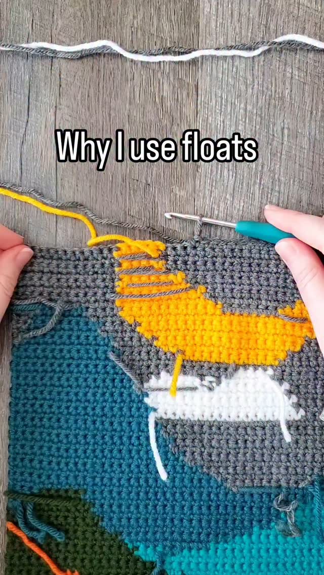 Instagram post by @divinedebris for Crochet. Caption reads: Floats are nifty bits of yarn that run along the....