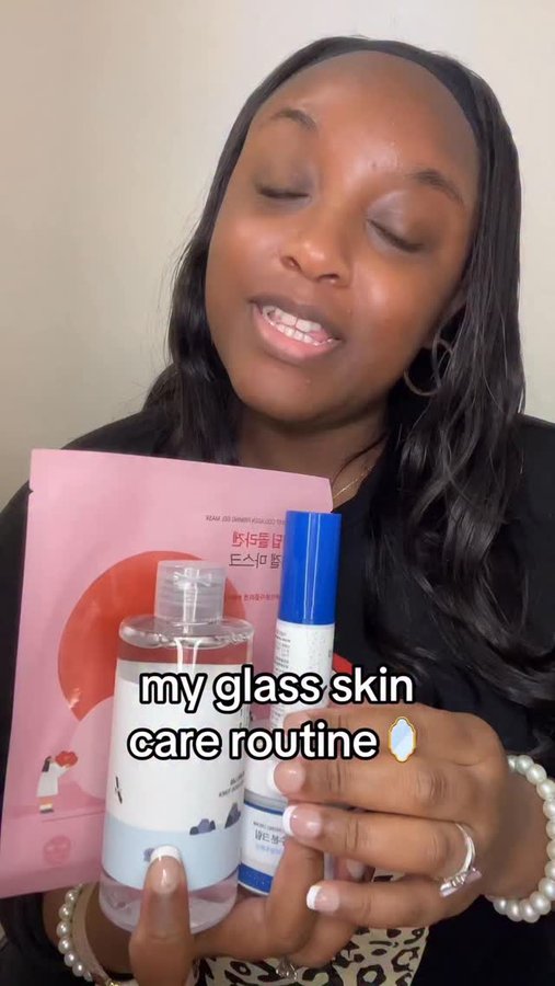 Instagram post by @theglowwwupdiary for Round Lab. Caption reads: #ad My glass skin care routine 🪞How to get the....