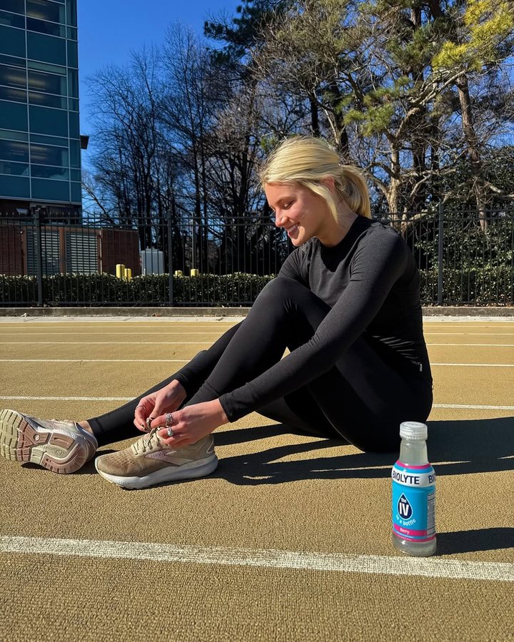 Instagram post by @stellachambless for BIOLYTE. Caption reads: In my Athletic journey, recovery starts with the....