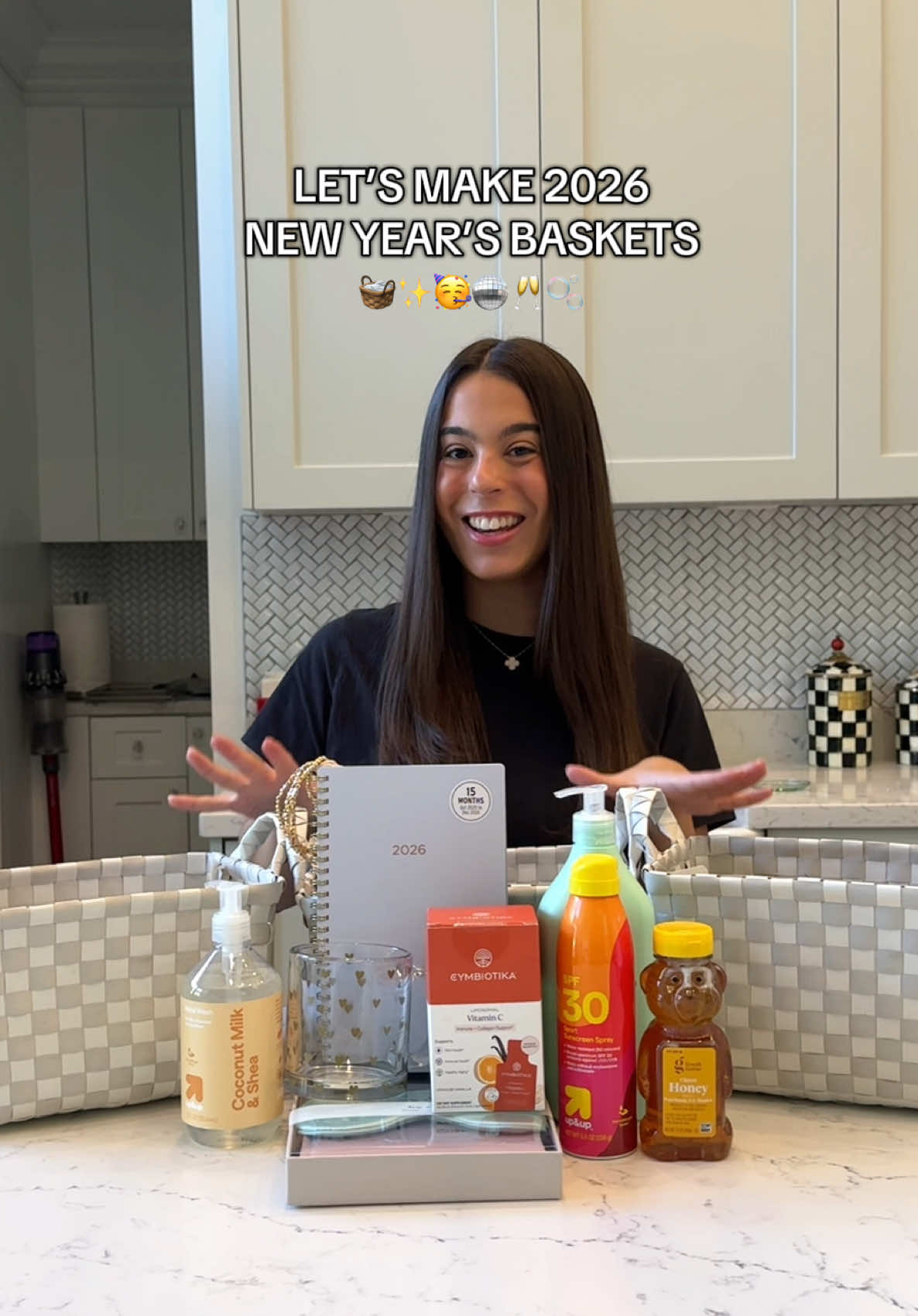 TikTok post by @sheshortsweet for Cymbiotika. Caption reads: [...] #giftbasket #newyeargoals #fyp @Cymbiotika....