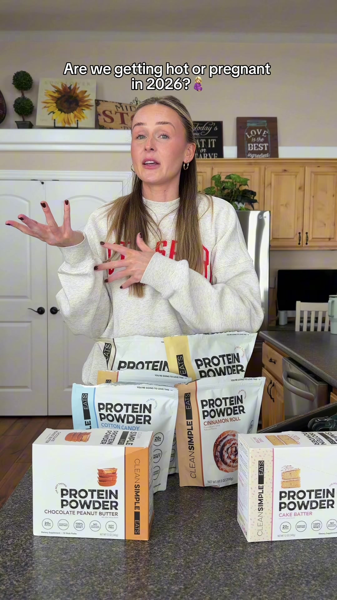 TikTok post by @bryleearmstrong_ for Clean Simple Eats. Caption reads: Which @Clean Simple Eats flavor should I try....