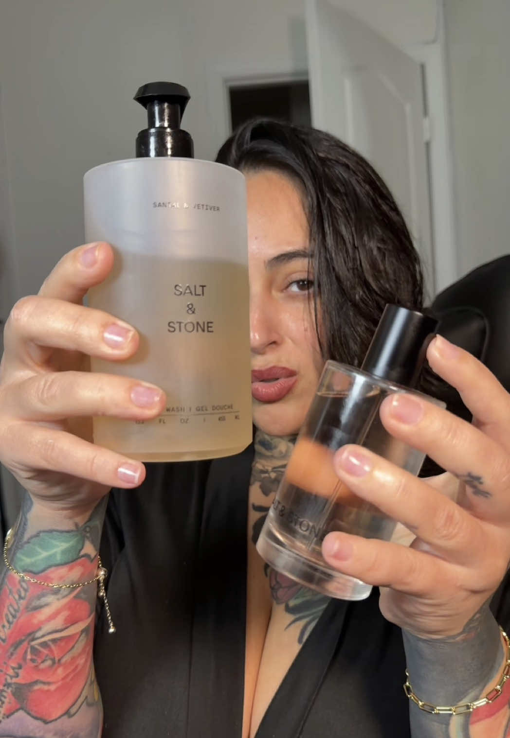 TikTok post by @mayimbathecreator for SALT & STONE. Caption reads: [...] #hygienetips #unisexfragrance @SALT & STONE.