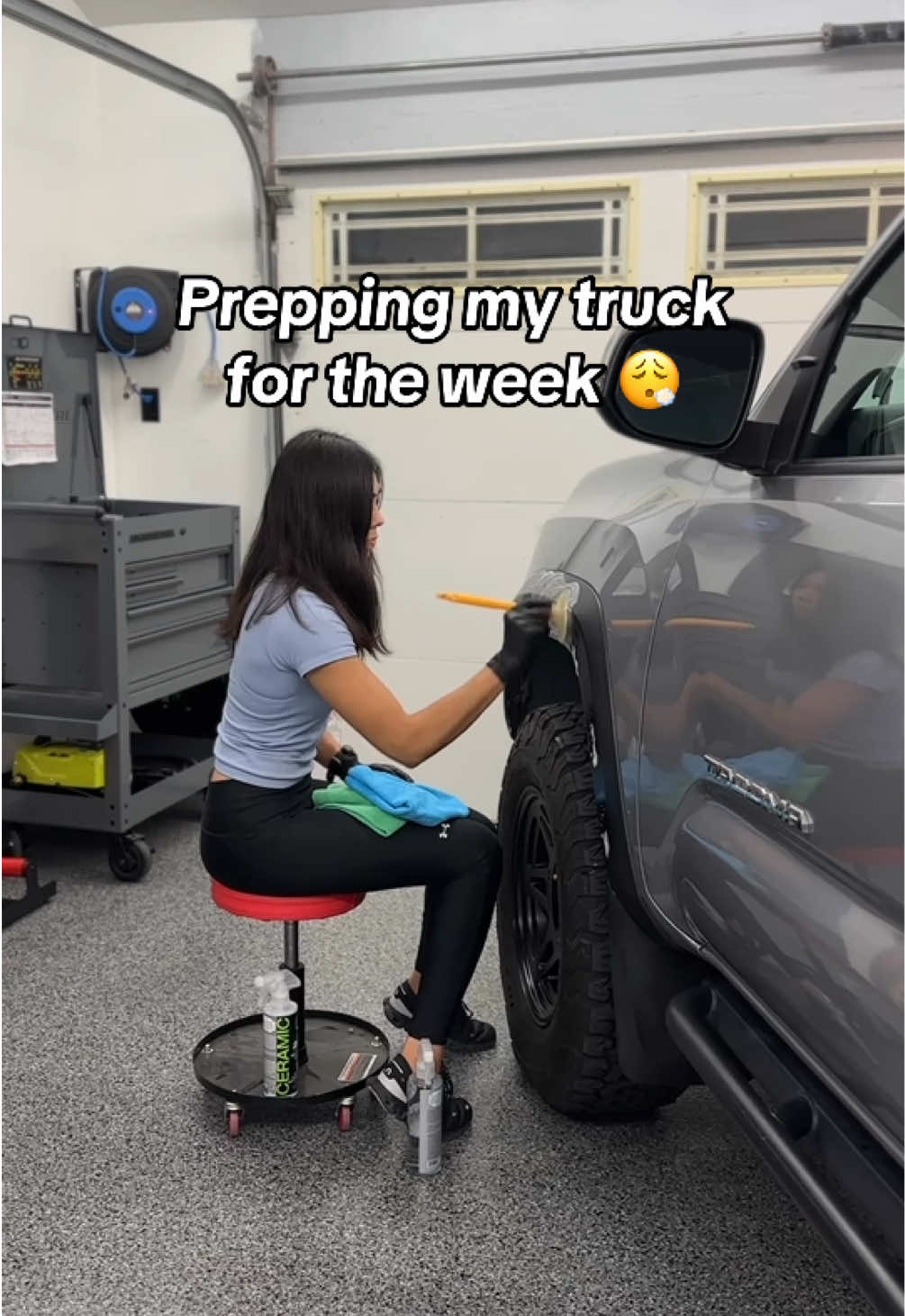 TikTok post by @chloekuotaco for Chemical Guys. Caption reads: Prepping my truck for the week! @Chemical Guys....