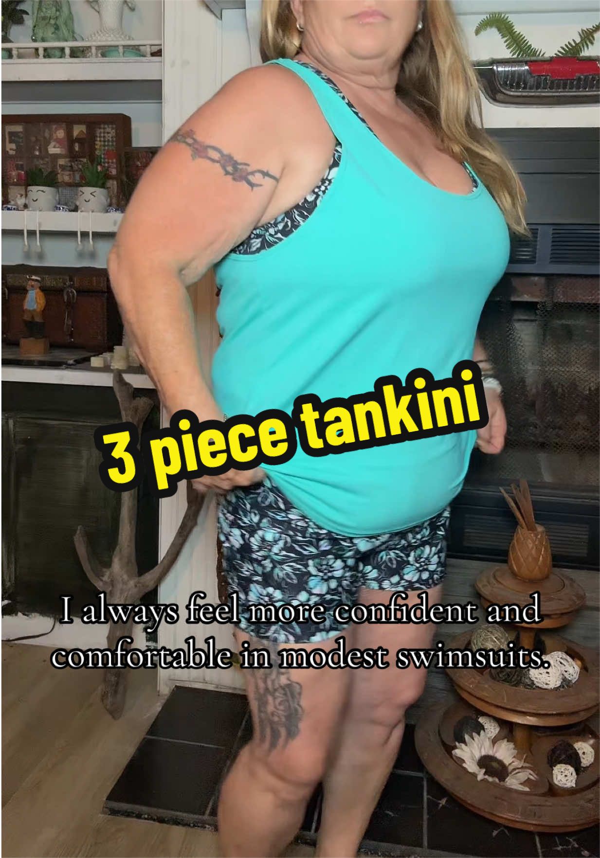 TikTok post by @wendit74 for Tempt Me Swimsuits. Caption reads: [...] Shorts and Bra Modest Swimwear @Tempt Me....