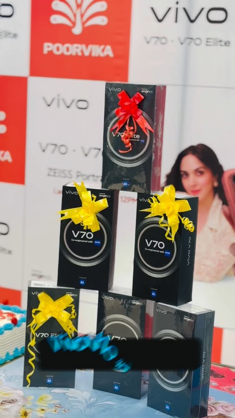 Instagram post by @mr_roshu_02 for Poorvika. Caption reads: [...] VIVO V70 Series is now available at....