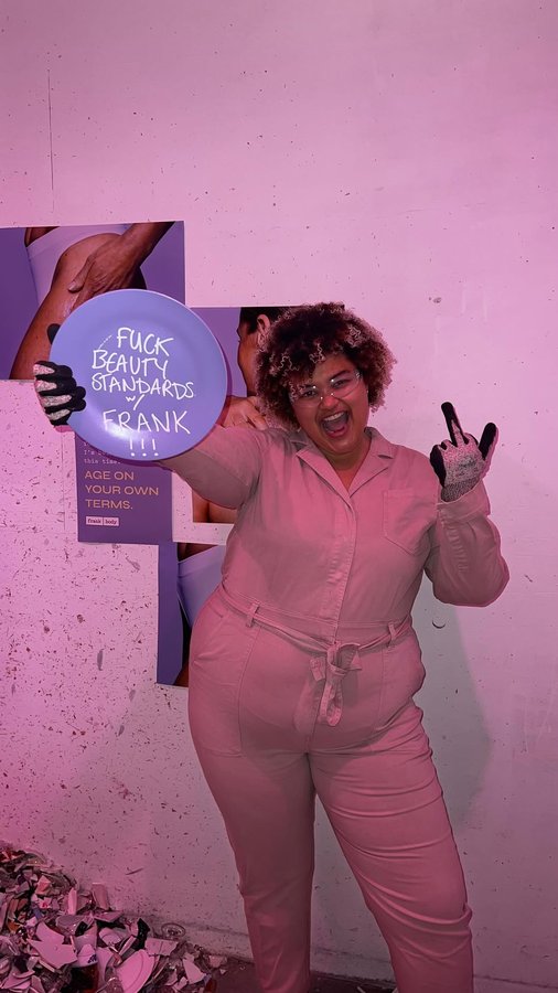 Instagram post by @milohartill for Frank Body. Caption reads: Women have been told forever to age gracefully,....