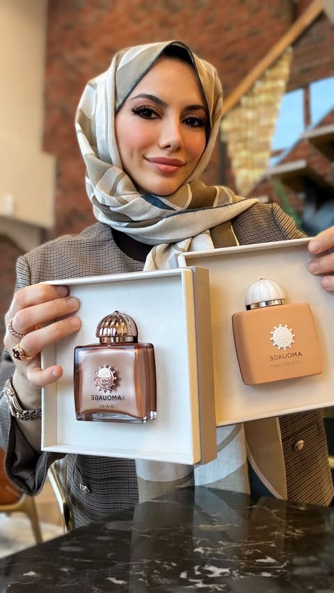 Instagram post by @aysegulnart for AMOUAGE. Caption reads: Part 1 Dubai Alışverişim Amouage parfümlerim geldi....