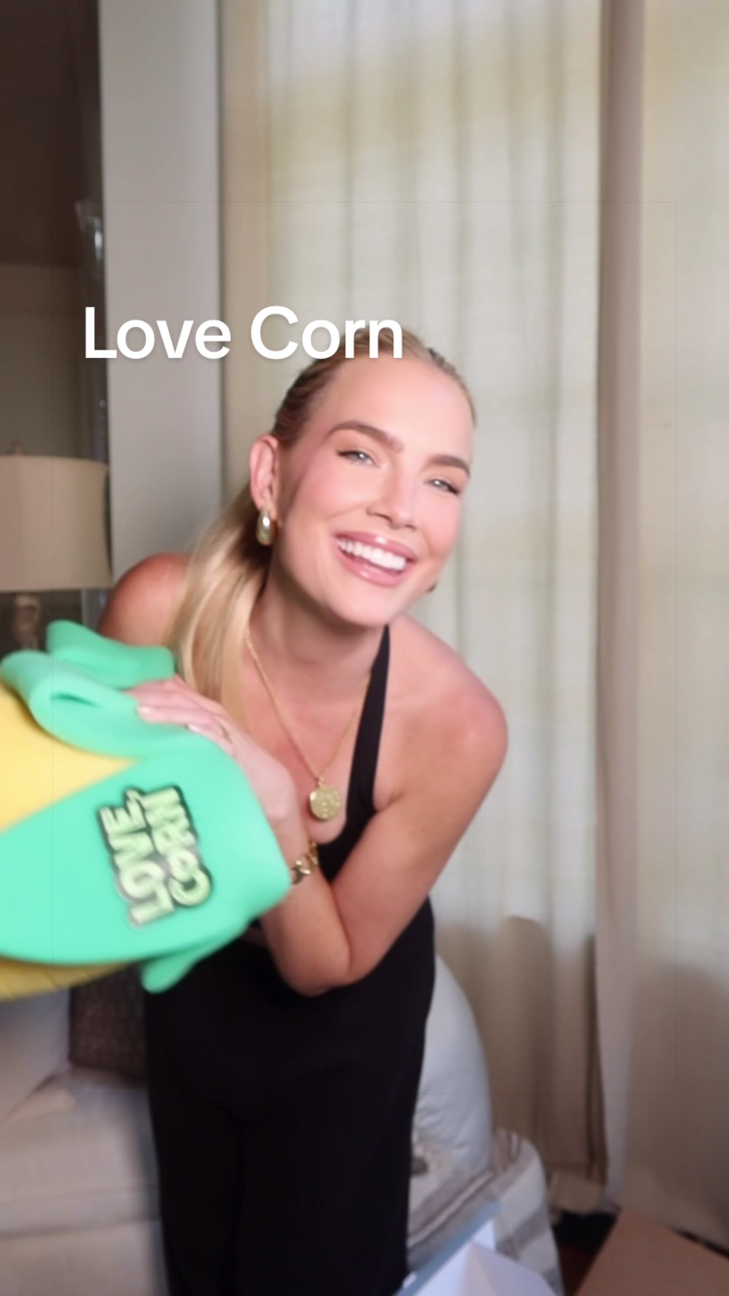 TikTok post by @alleesuttonhethcoat for LOVE CORN. Caption reads: ❤️🌽 @LOVE CORN US #giftedbylovecorn.