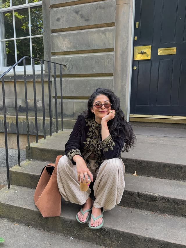 Instagram post by @sannashenna for Strathberry. Caption reads: [...] Sunnies @jimmyfairly Bag @strathberry Gifted....