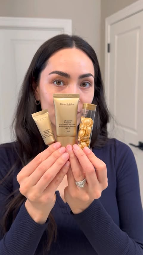 Instagram post by @brunette_beautyjournal for Elizabeth Arden. Caption reads: [...] my skincare goals, say less! @elizabetharden....