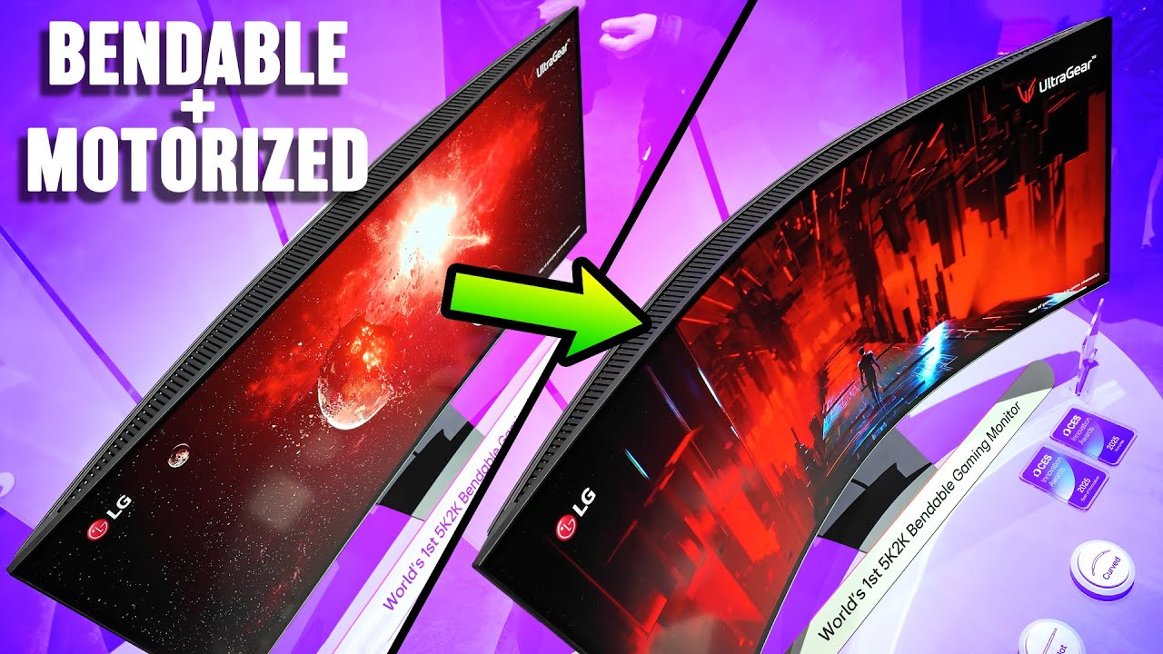 YouTube post by @paulshardware for Thermaltake North America. Caption reads: Quite the Flex, LG - Bendable 5Kx2K OLED Monitor.