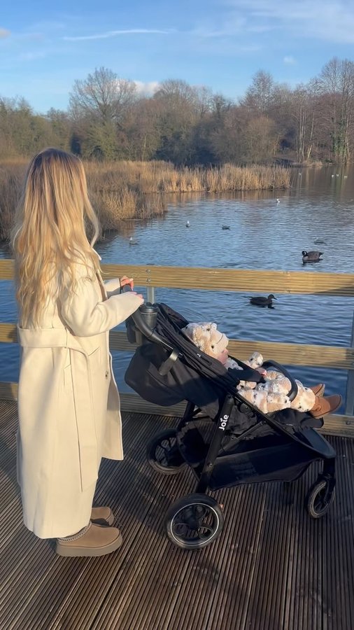 Instagram post by @_homewithlucy for Joie Baby Gear. Caption reads: My little bear all cosy in our Litetrax Pro....