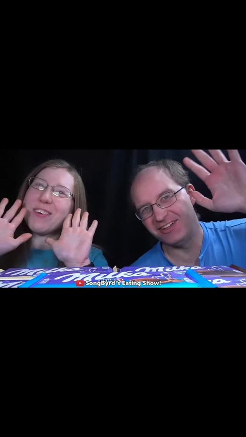 Instagram post by @songbyrdasmr for Milka. Caption reads: In today's eating show video, we're trying out....