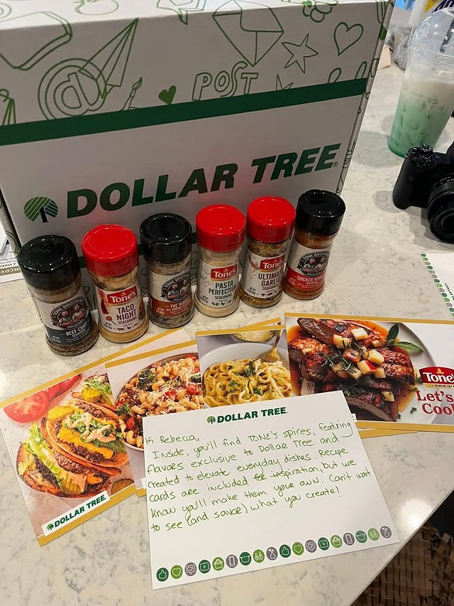 Instagram post by @dtdinners for Dollar Tree. Caption reads: [...] what showed up at my door today from....