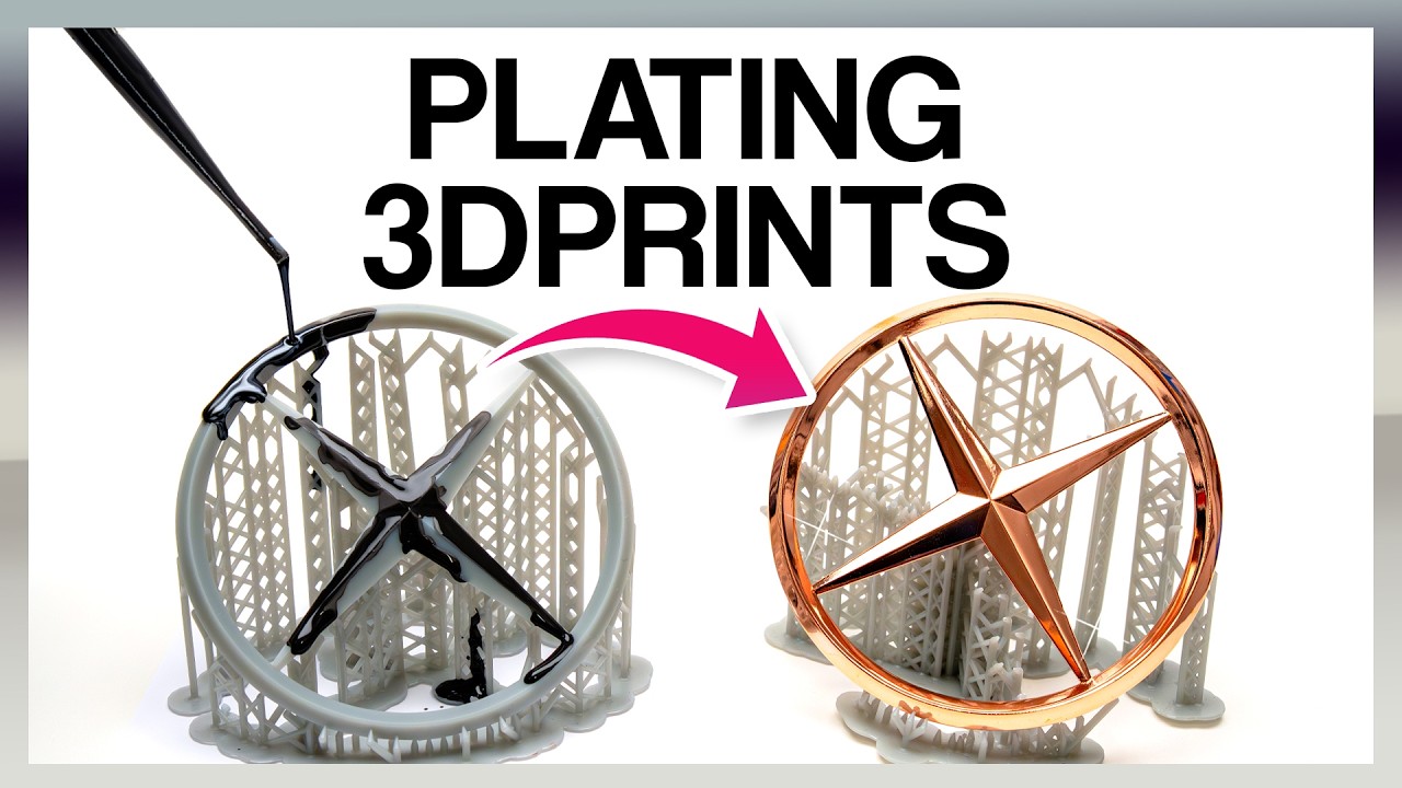 YouTube post by @hen3drik for Thingiverse. Caption reads: Electroplating 3D Prints into REAL Metal Car....