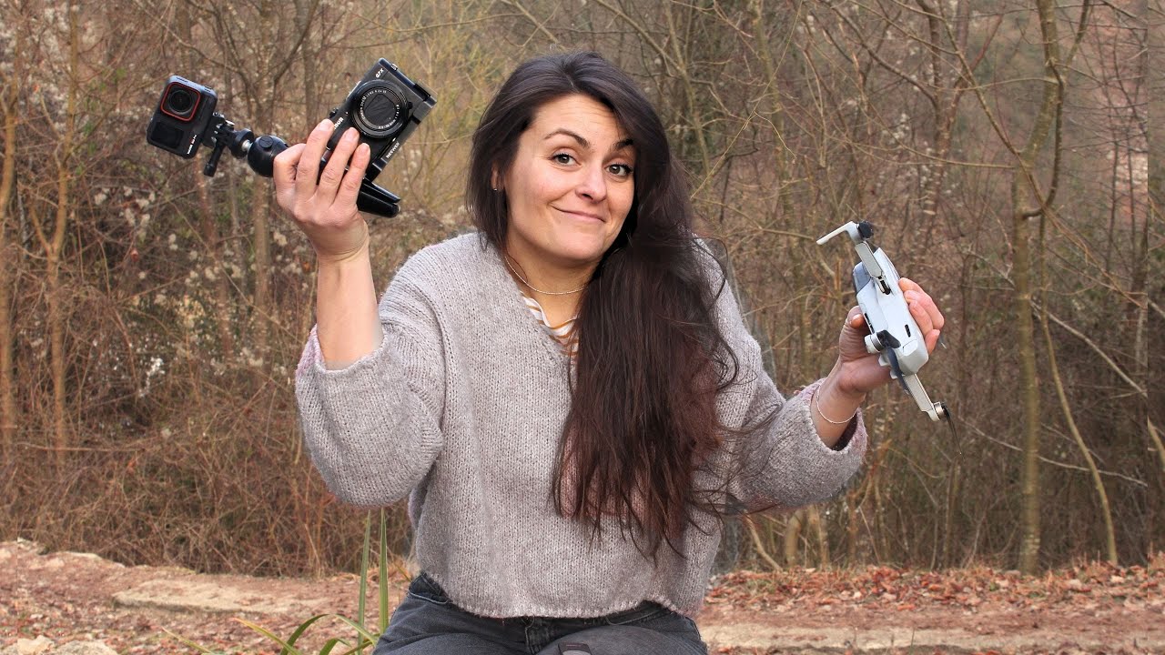 YouTube post by @WildSheGoes for DJI. Caption reads: My filming setup as a techno-averse Full time....