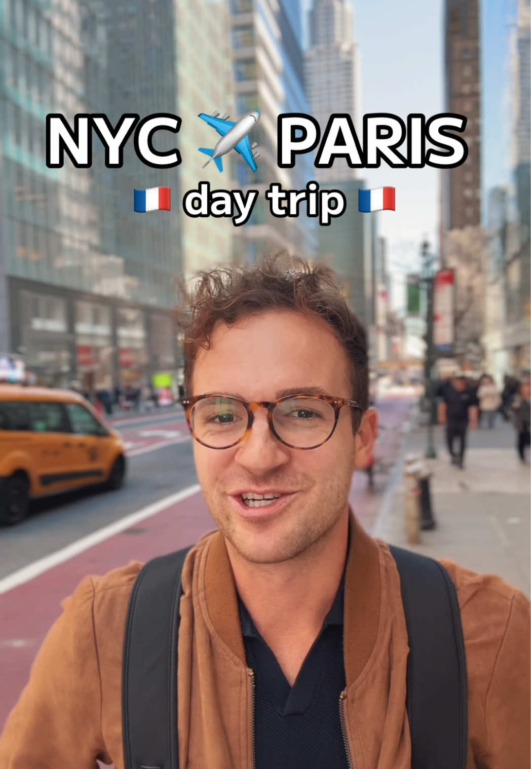 TikTok post by @kevindroniak for Away. Caption reads: Yes, Paris is a day trip from NYC and yes, I love....