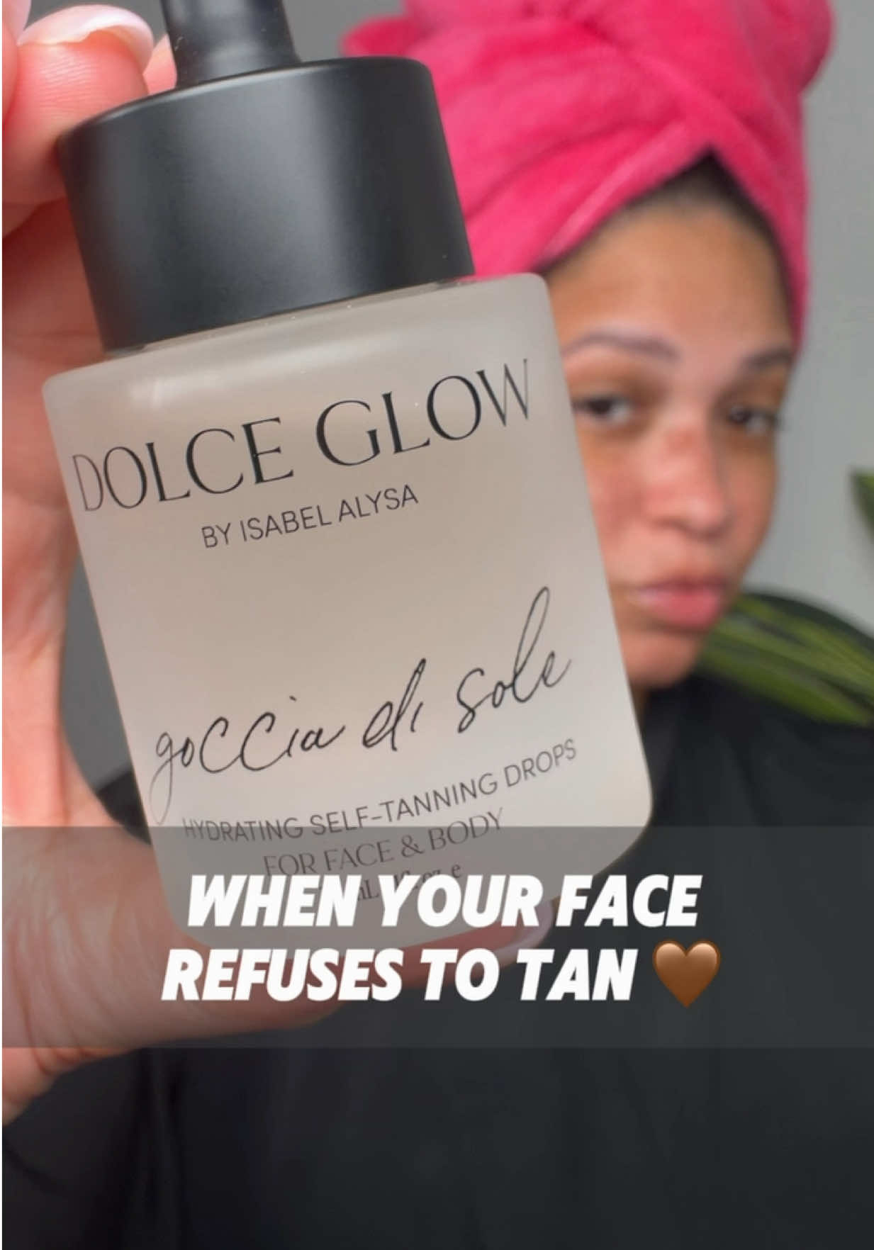 TikTok post by @thecabanamuse24 for Dolce Glow. Caption reads: [...] refuses to tan …I can fix that 😉🤎 ☀️ Dolce....