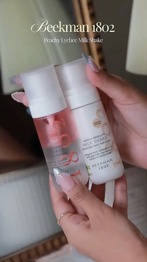 Instagram post by @makeupglamlu for Beekman 1802. Caption reads: 🍑✨ New obsession unlocked! ✨🍑 @beekman1802 The....