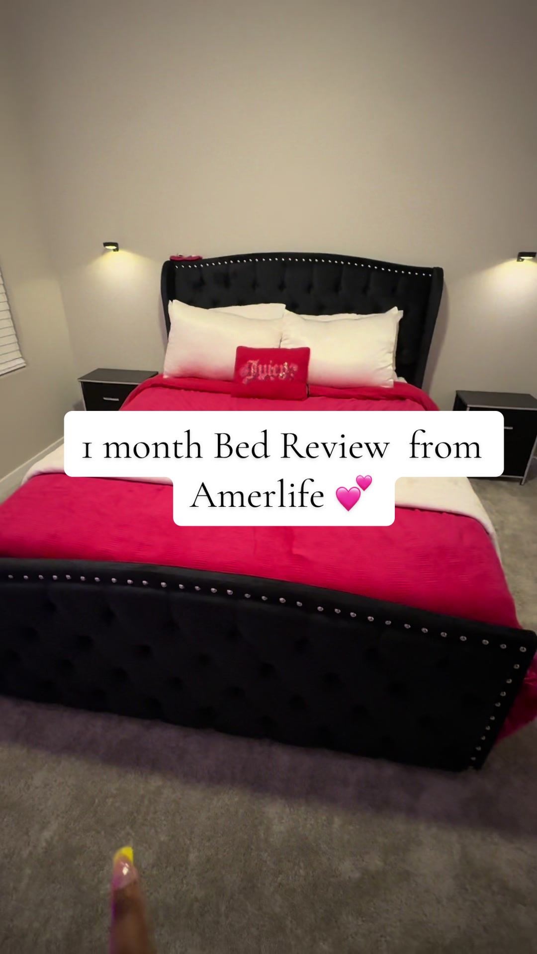 TikTok post by @caashni for Amerlife. Caption reads: [...] update/review of this bed I got from....
