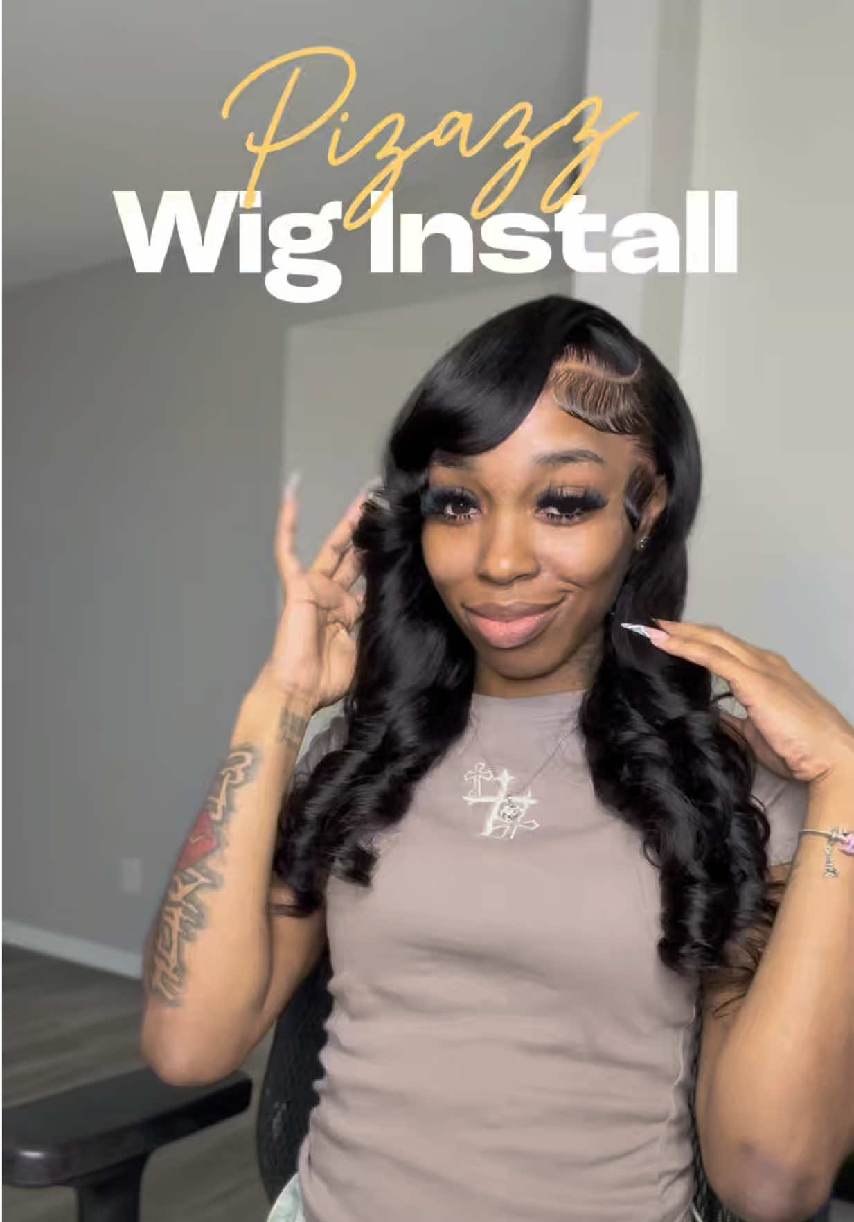 TikTok post by @wolfkewchie for Pizazz Hair. Caption reads: [...] @Memphis Hairstylist🩷 wig from: @Pizazz....