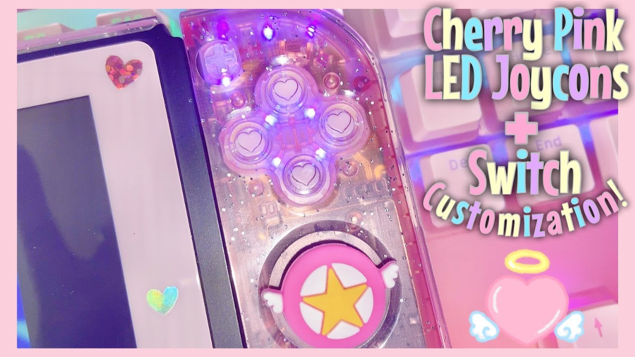 YouTube post by @BabyPinkGamer for EasySMX. Caption reads: Light Up Joycons?! Cherry Pink Nintendo Switch....